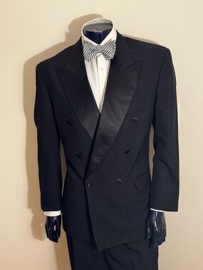 Classic Black Double-Breasted Tuxedo with Satin Accents